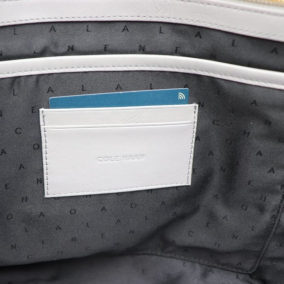 Cole Haan Marli Gold Studded Gray Leather Shoulder Bag Tote - Picture 6 of 7